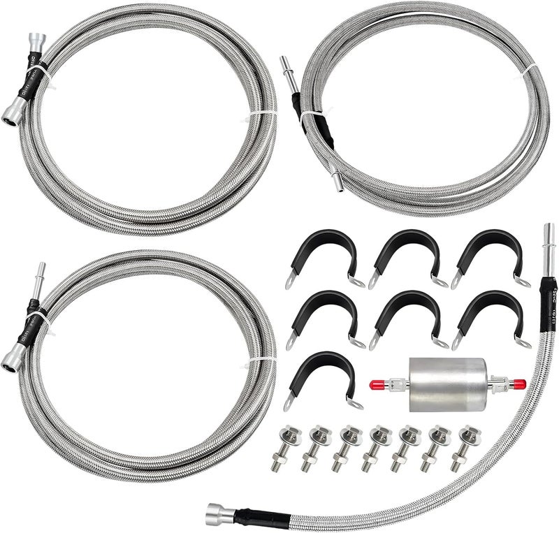 JkorkM Fuel Line 819-840 Compatible with 1999-2003 Chevy Silverado 1500 2500 HD 3500 GMC Sierra 1500 2500 HD 3500,819840 Flexible Stainless Steel Braided Fuel Hose Set OE#819-840 15043857 15765803 - Image 1